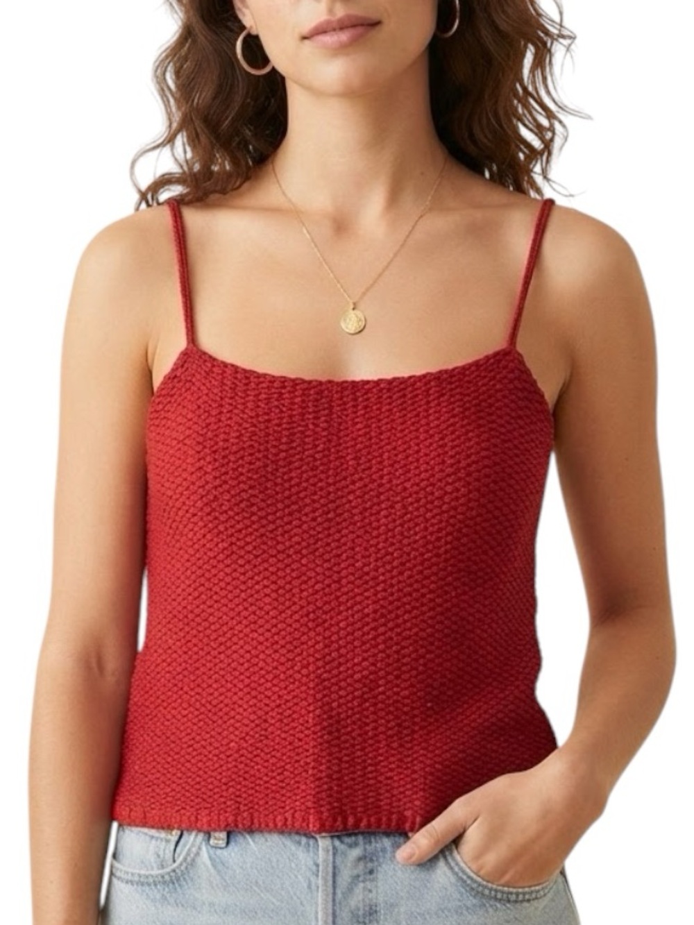 BONNIE AND BILL BY HOLLY Red Knit Tank Camisole Top NWT Medium Cottagecore